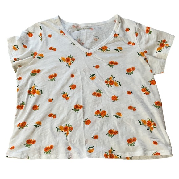 Old Navy Tops - Old Navy EveryWear V-Neck Floral T-Shirt White Orange Yellow Size L